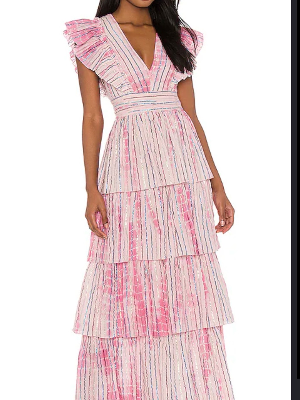 Saylor Pink Tiered Ruffle V-Neck Maxi Dress. Still With Tags